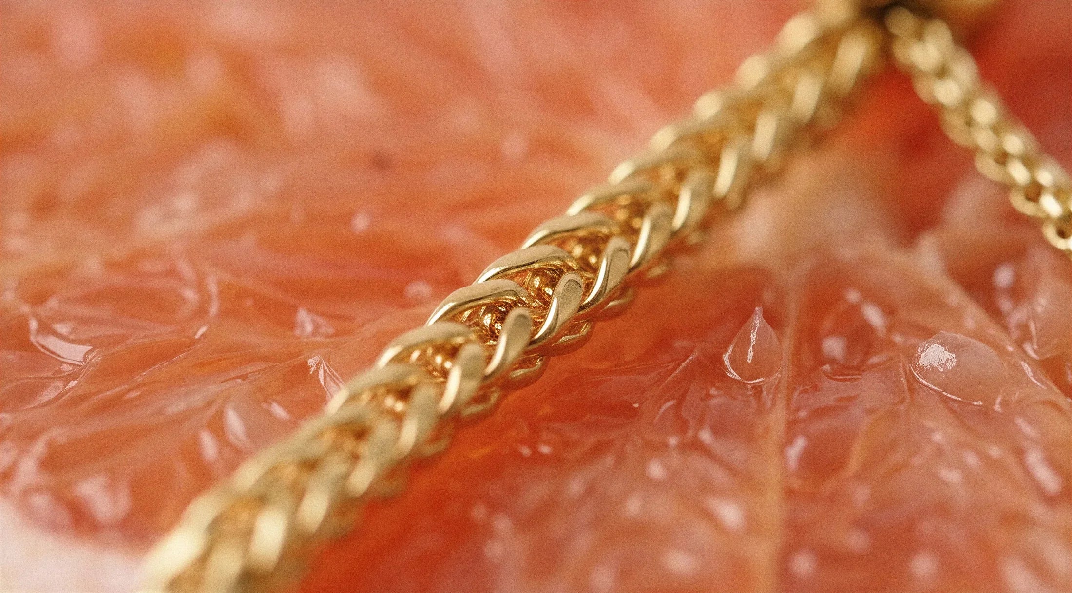 Lunielle gold chain resting on grapefruit